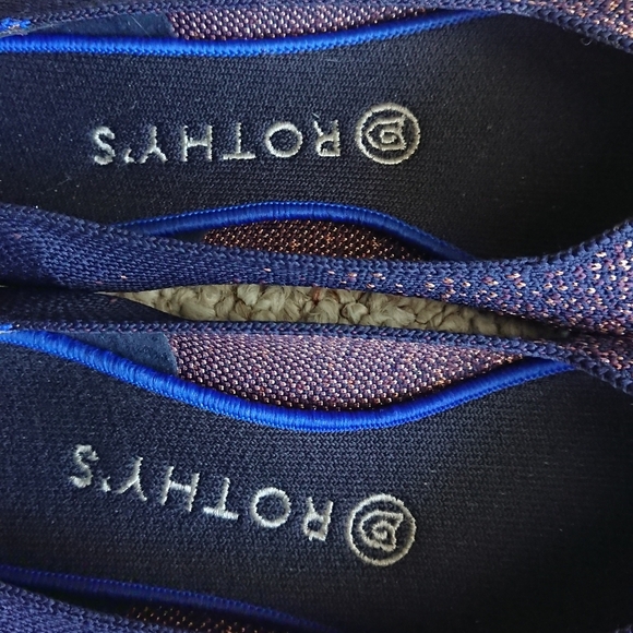 Rothy's The Point Midnight Metallic Blue and Pink Flats Size 9 - Picture 2 of 12